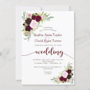 Charm Burgundy Marsala Floral Gold Wedding Invitation