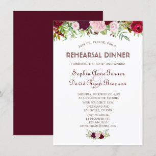 Charm Burgundy Marsala Floral Rehearsal Dinner Invitation