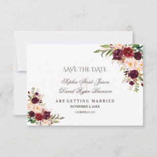 Charm Burgundy Red Marsala Floral Save The Date