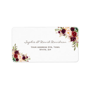 Charm Burgundy Red Marsala Floral Wedding Label
