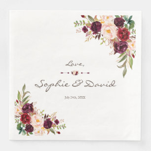 Charm Burgundy Red Marsala Floral Wedding Napkin