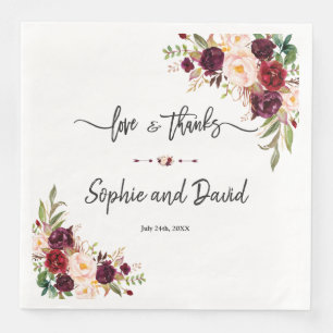 Charm Burgundy Red Marsala Floral Wedding Napkin