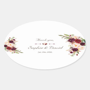 Charm Burgundy Red Marsala Floral Wedding Oval Sticker