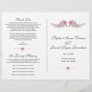 Charm Burgundy Red Marsala Floral Wedding Program