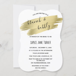 Charm Calligraphy Gold Stroke Brunch & Bubbly Invitation
