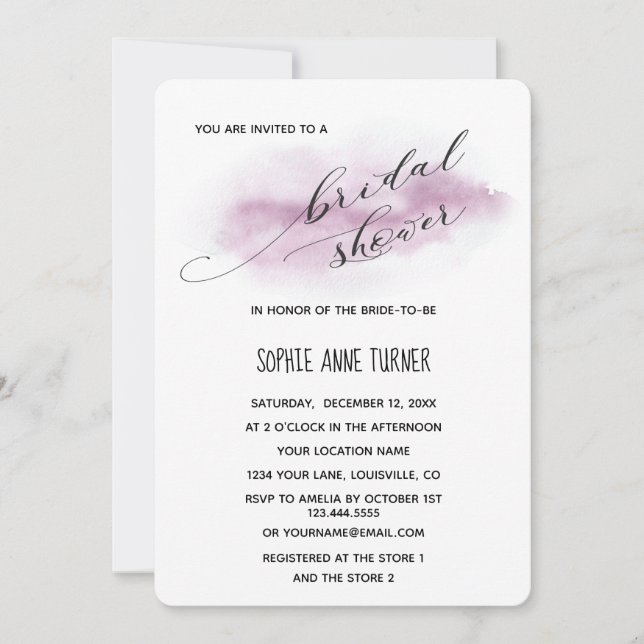 Charm Calligraphy Pink Watercolour Bridal Shower Invitation (Front)