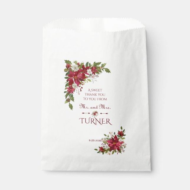Charm Christmas Red White Poinsettia Frame Wedding Favour Bags (Front)