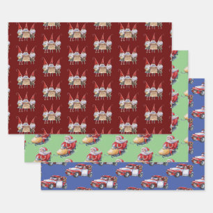 Charm Christmas Truck Elf Carolling Santa Sleigh Wrapping Paper Sheet