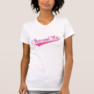 Charm City (Baltimore) Baseball Script - Pink T-Shirt
