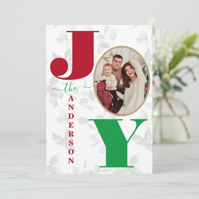 Charm Colourful Joy Script Christmas Holiday Card (Standing Front)