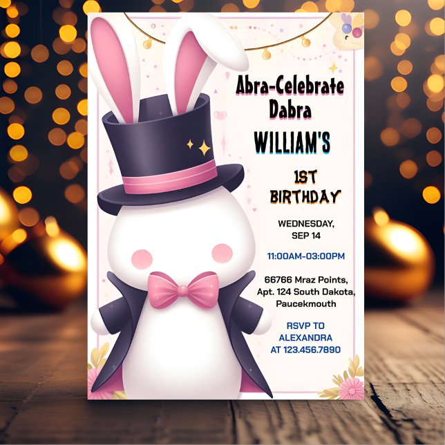 Charm Cute Bunny Tv Party Magic Show 1st Birthday Invitation (Creator Uploaded)