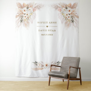 Charm Desert White Roses Pampas Grass Wedding Tapestry