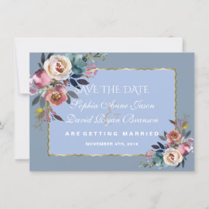 Charm Dusty Blue Misty Rose Gold Frame Wedding Save The Date