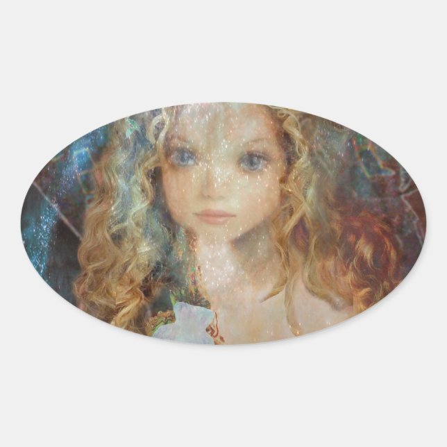 Charm - Fairy Angel with Fairy Dust Blessings Oval Sticker (Front)