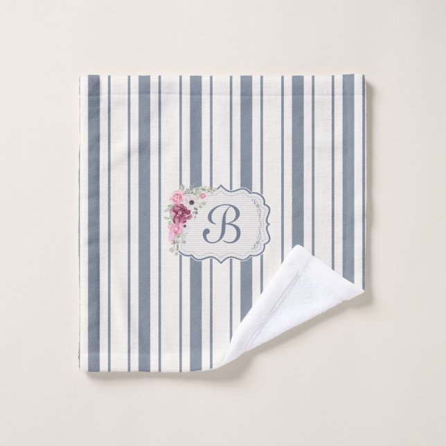 Charm French Farmhouse Blue and white Striped Bath Towel Set (Wash Cloth)