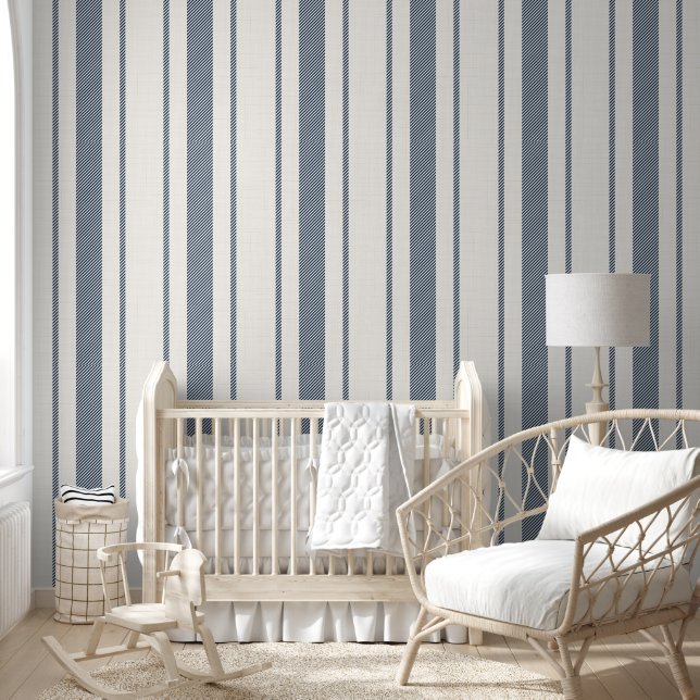 Charm French Farmhouse Blue and white Striped Wallpaper (Kids)