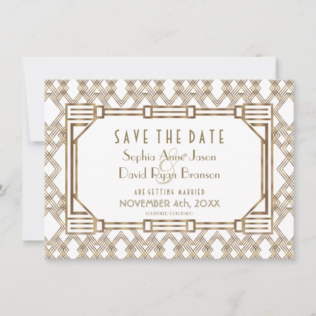 Charm Gold Black Great Gatsby 1920s Save The Date (Front)