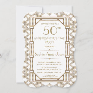 Charm Gold Black Great Gatsby 50th Birthday Party Invitation