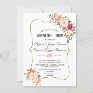 Charm Gold Blush Pink Floral Engagement Party Invitation