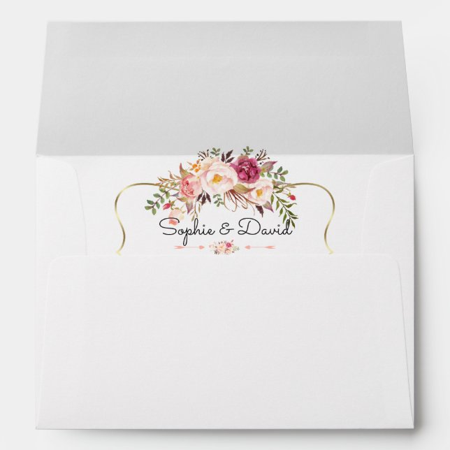 Charm Gold Blush Pink Floral Wedding Envelope (Back (Bottom))