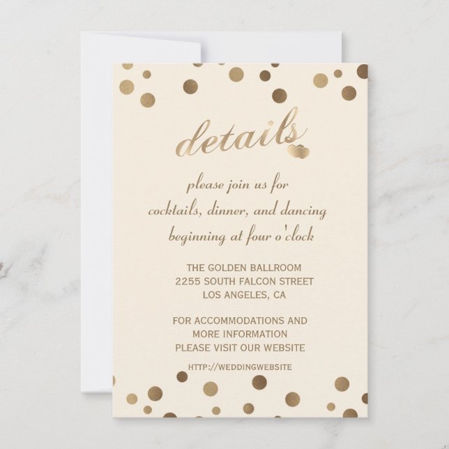 Charm Gold Confetti Champagne Wedding Details Invitation (Front)