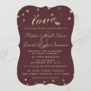 Charm Gold Confetti Love Burgundy Wedding Invite