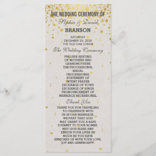 Charm Gold Confetti White Leather Wedding Program Programme