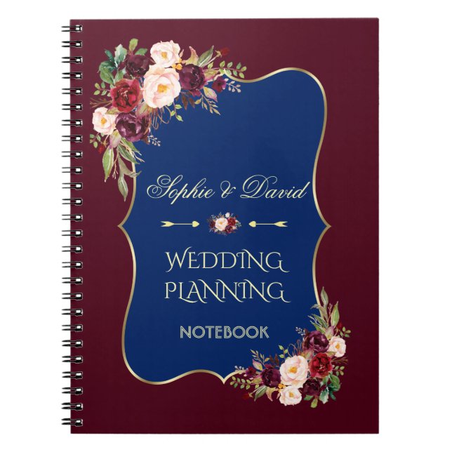 Charm Gold Glitter Blush Floral Wedding Planner Notebook (Front)