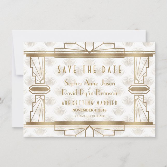 Charm Gold Great Gatsby Art Deco  Save The Date (Front)