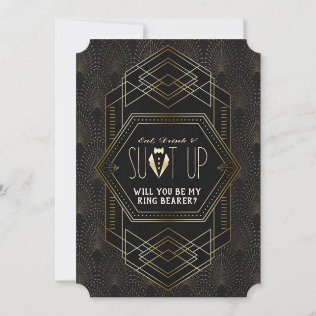 Charm Gold Great Gatsby Wedding Be My Ring Bearer Invitation (Front)