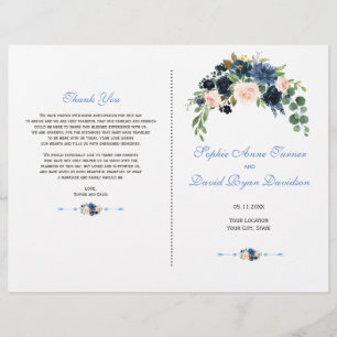 Charm Gold Navy Blue Blush Flowers Bloom Program Flyer