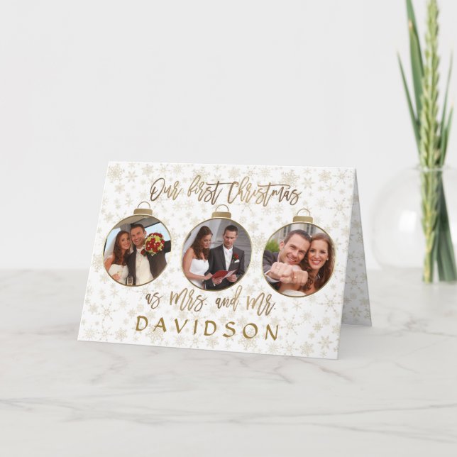 Charm Gold Our First Christmas as Newlyweds Photo Card (Front)