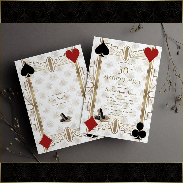 Charm Gold Vegas Casino Poker Woman 30th Birthday  Invitation (Creator Uploaded)