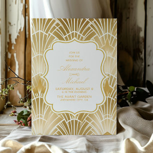 Charm Gold White Art Deco Great Gatsby Wedding Invitation