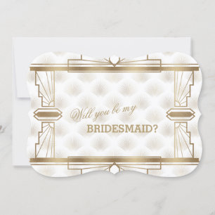 Charm Gold White Great Gatsby Be My Bridesmaid Invitation