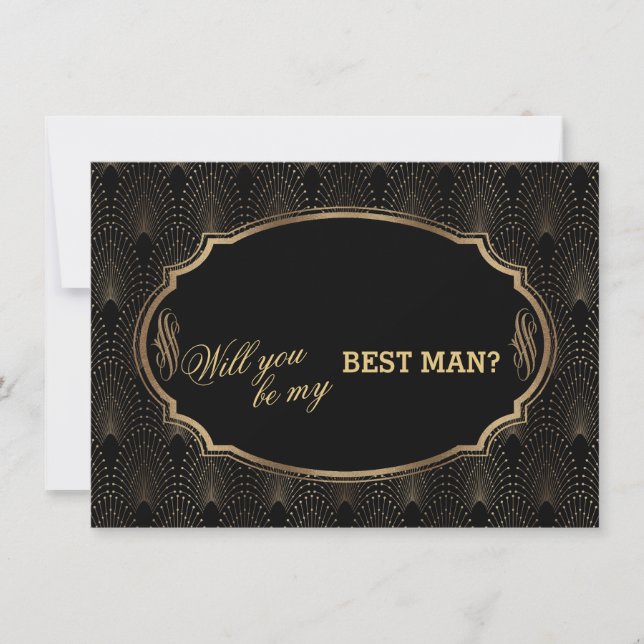 Charm Great Gatsby Art Deco Wedding BEST MAN Invitation (Front)