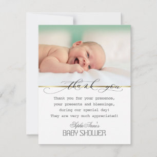 Charm Greenery Frame Gold Photo Baby Shower Thank You Card