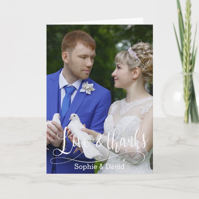 Charm Handwriting Wedding Photo Thank You Script. Card (Front)