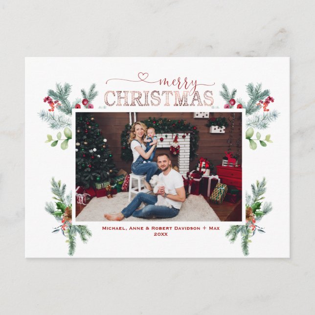 Charm Holidays Family Photo Gold Merry Christmas Holiday Postcard (Front)