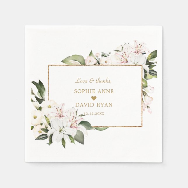 Charm Imperial Lilies Gold 1st Birthday Baptism   Napkin (Front)