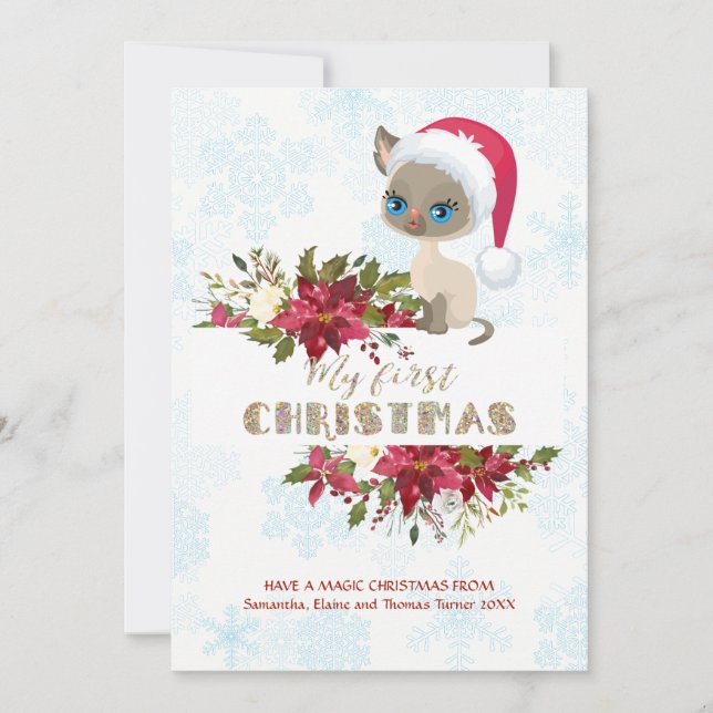 Charm Kid My 1st Christmas Kitten Santa Poinsettia Holiday Card (Front)