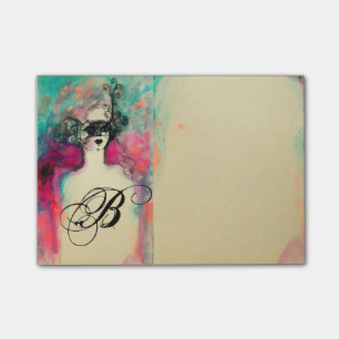 CHARM /Lady With Mask Monogram Pink Teal Green Post-it Notes
