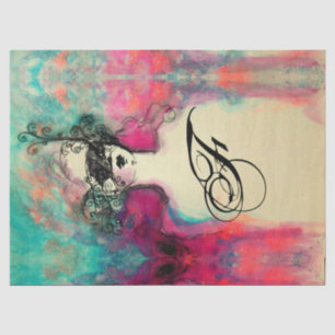 CHARM /Lady With Mask Monogram Pink Teal Green Tissue Paper