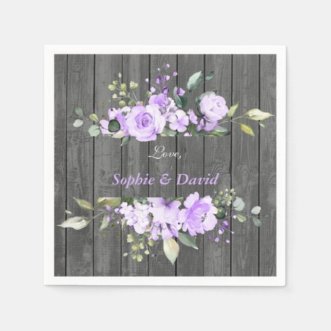 Charm Lavender Floral Barn Wood Wedding Napkin (Front)
