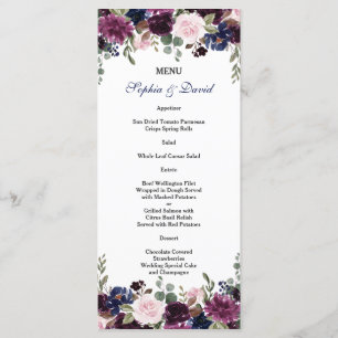 Charm Lavender Navy Blue Floral Bloom Menu