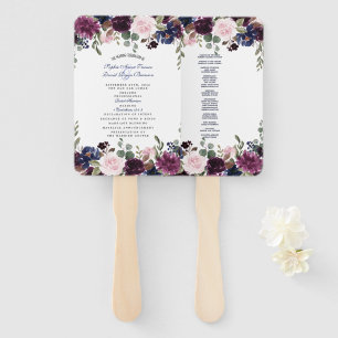 Charm Lavender Navy Blue Floral Bloom Program Hand Fan