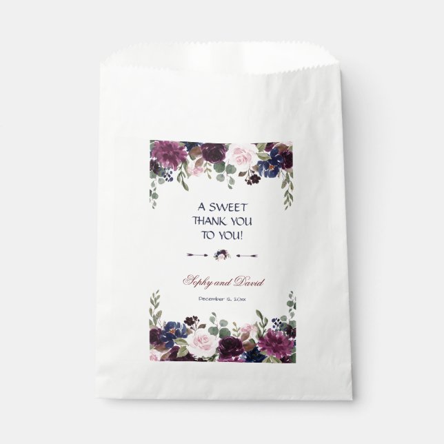 Charm Lavender Navy Blue Floral Bloom THANK YOU Favour Bags (Front)