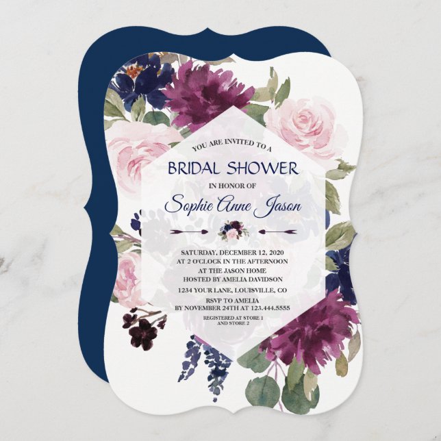 Charm Lavender Purple Floral Bloom Bridal Shower Invitation (Front/Back)