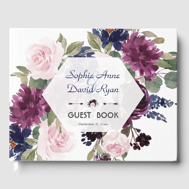 Charm Lavender Purple Floral Bloom Wedding Guest Book (Front)
