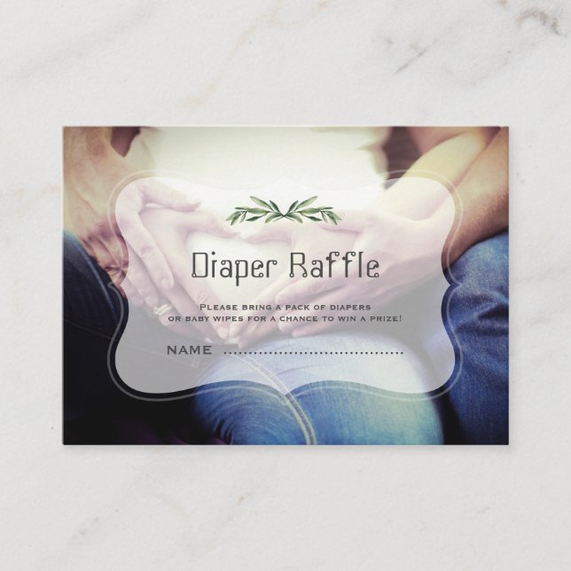 Charm Leaves Photo Baby Shower Diaper Raffle Enclosure Card (Front)
